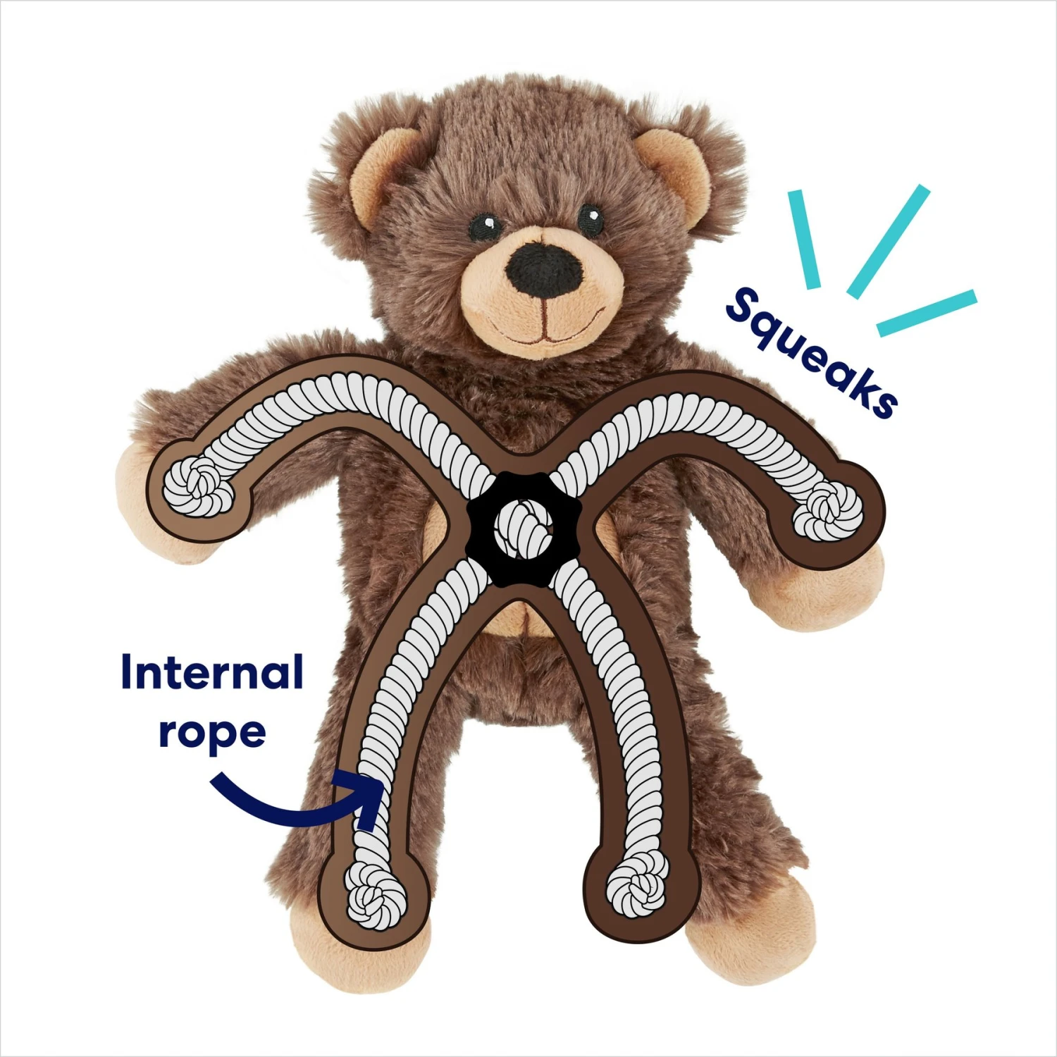 Frisco Bear Plush With Inside Rope Squeaky Dog Toy 3 Frisco Bear Plush With Inside Rope Squeaky Dog Toy - Image 3