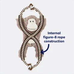 Frisco Monkey Plush With Rope Squeaky Dog Toy -Frisco 147067 PT2. AC SS1800 V1678723896