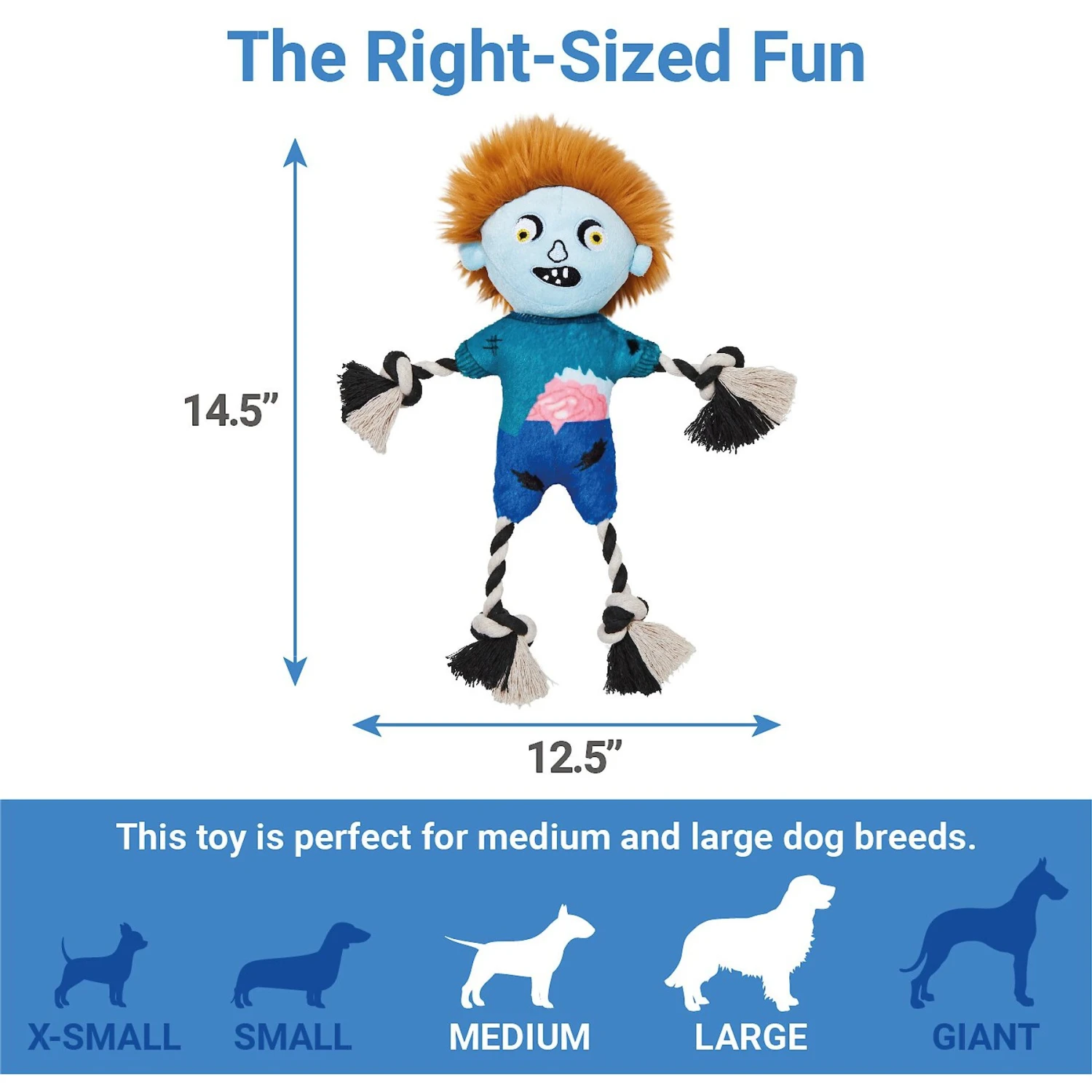 Frisco Zombie Boy Plush With Rope Squeaky Dog Toy 2 Frisco Zombie Boy Plush With Rope Squeaky Dog Toy - Image 2