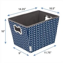Frisco Rectangle Collapsible Pet Toy Storage Bin, Navy Herringbone -Frisco 250574 PT2. AC SS1800 V1613772984