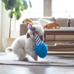 Frisco Baseball Cotton Candy Plush With Rope Squeaky Dog Toy -Frisco 252750 PT5. AC SS1800 V1615814567