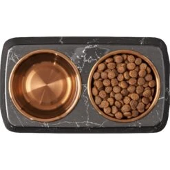 Frisco Copper Stainless Steel Double Dog & Cat Bowls With Black Marble Stand -Frisco 253058 PT5. AC SS1800 V1616595394