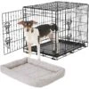 Frisco Fold & Carry Double Door Collapsible Wire Dog Crate & Frisco Gray Basket Weave Dog Crate Mat