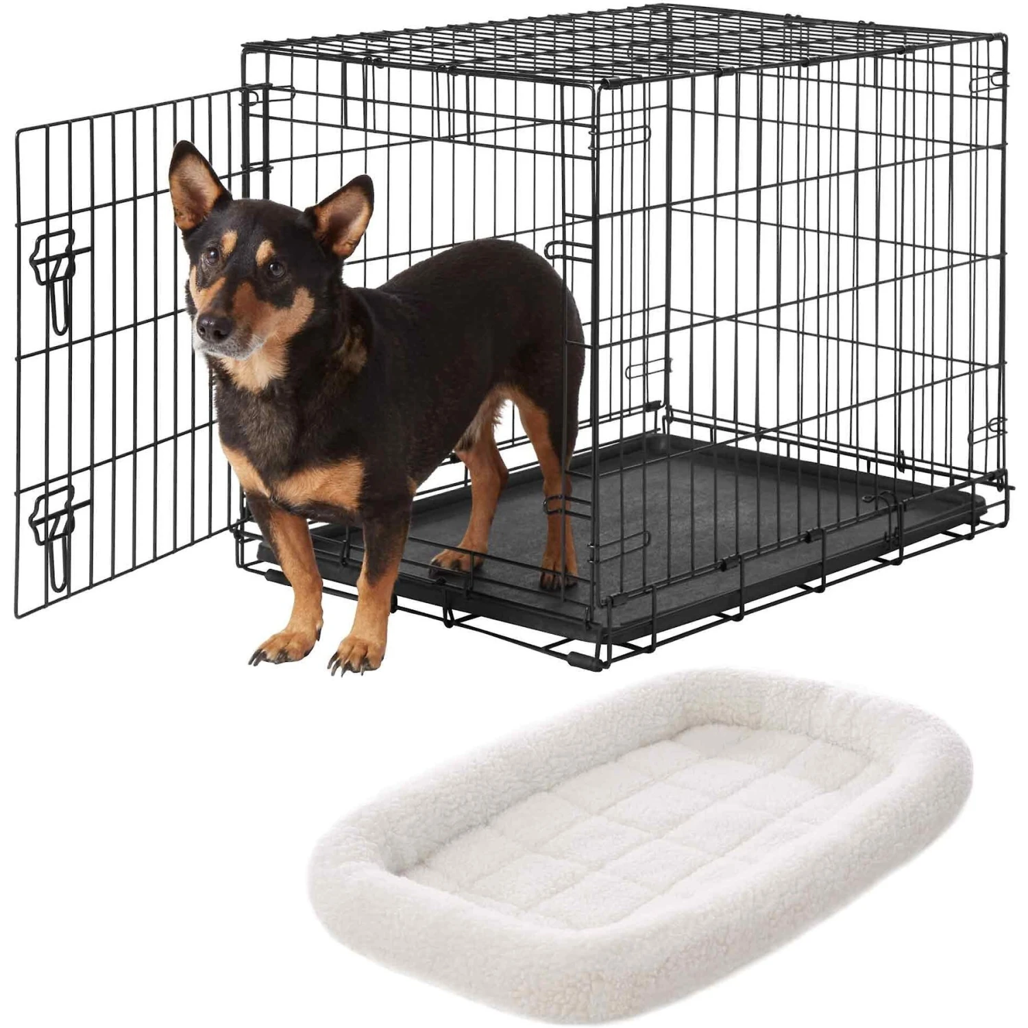 Frisco Heavy Duty Fold & Carry Single Door Collapsible Wire Dog Crate & Frisco Quilted Dog Crate Mat 1 Frisco Heavy Duty Fold & Carry Single Door Collapsible Wire Dog Crate & Frisco Quilted Dog Crate Mat