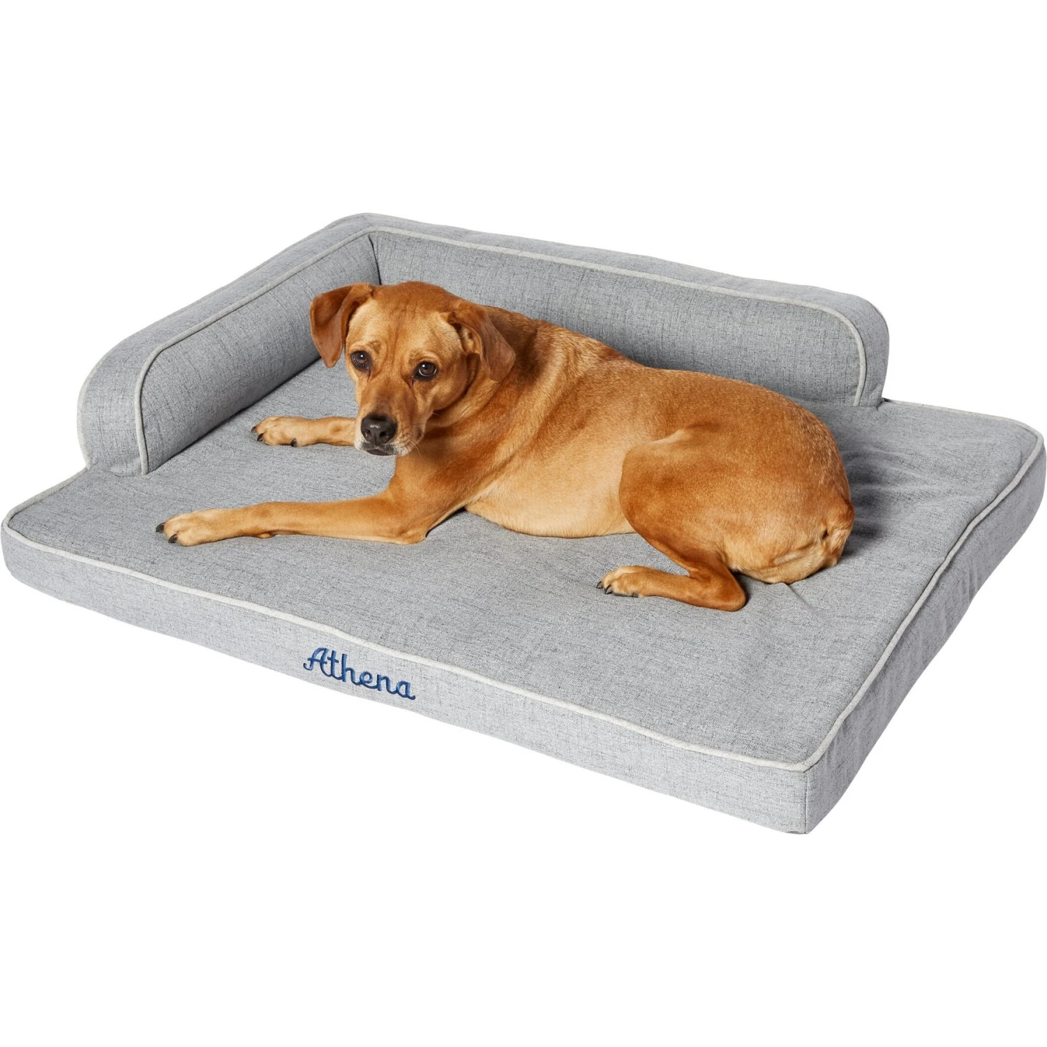 Frisco Faux Linen Corner Personalized Bolster Dog Bed W/Removable Cover, Harbour Blue, XL 3 Frisco Faux Linen Corner Personalized Bolster Dog Bed W/Removable Cover, Harbour Blue, XL - Image 3