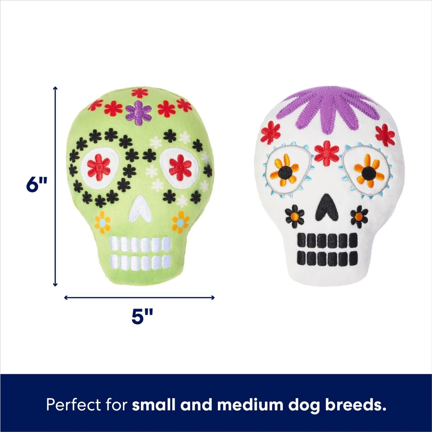 Frisco Halloween Day Of The Dead Sugar Skull Plush Squeaky Dog Toy, 2 Count 2 Frisco Halloween Day Of The Dead Sugar Skull Plush Squeaky Dog Toy, 2 Count - Image 2