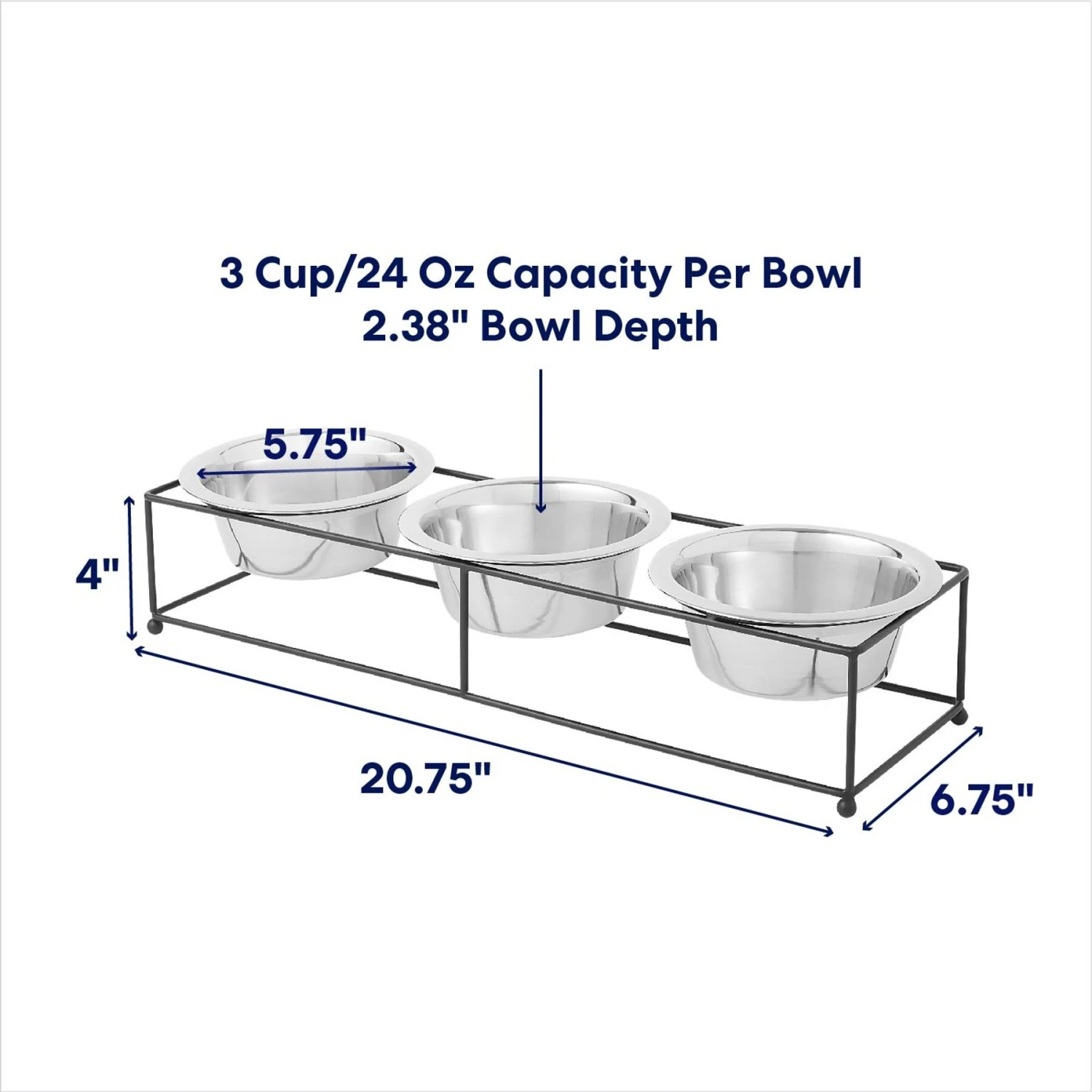 Frisco Multi Pet Feeding 3-Bowls Straight Stainless Steel Dog & Cat Bowl 2 Frisco Multi Pet Feeding 3-Bowls Straight Stainless Steel Dog & Cat Bowl - Image 2