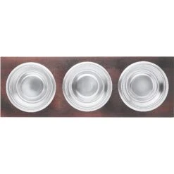 Frisco Multi Pet Feeding 3-Bowls Wood Stainless Steel Dog & Cat Bowl, Dark Wooden -Frisco 277571 PT4. AC SS1800 V1627935311