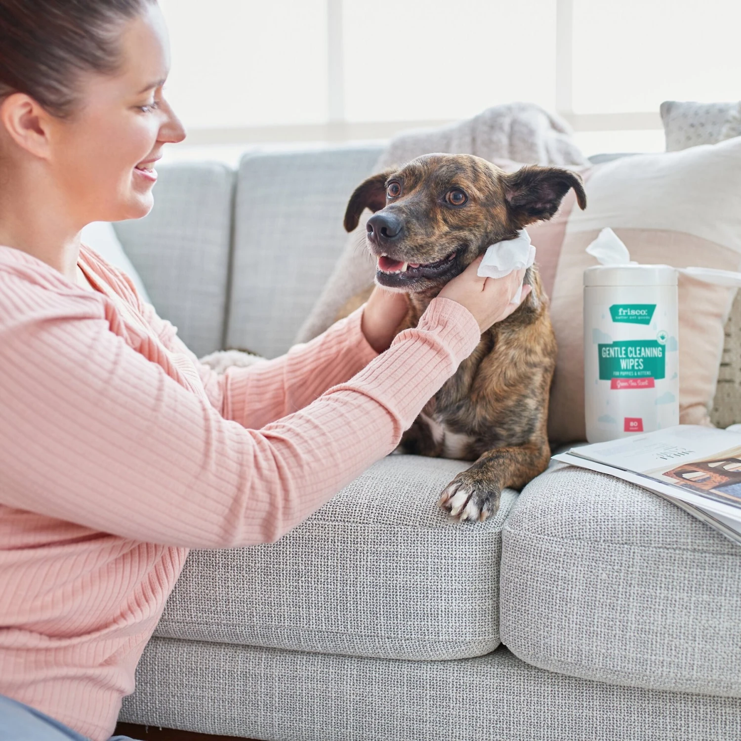 Frisco Gentle Cleaning Waterless Grooming Wipes For Puppies & Kittens, Green Tea Scent 5 Frisco Gentle Cleaning Waterless Grooming Wipes For Puppies & Kittens, Green Tea Scent - Image 5