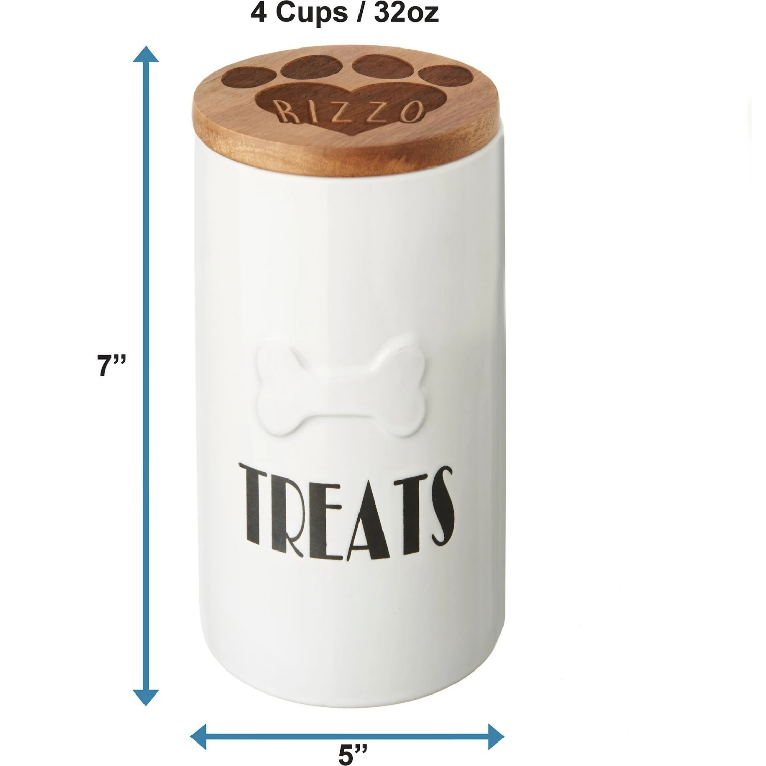 Frisco Ceramic Personalized Treat Jar With Wood Lid, 4 Cup, 32oz 2 Frisco Ceramic Personalized Treat Jar With Wood Lid, 4 Cup, 32oz - Image 2