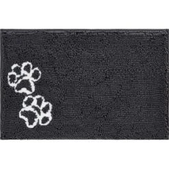 Frisco Microfiber Chenille Shammy Towel & Frisco Microfiber Chenille Paw Print Dog & Cat Mat, Dark Gray -Frisco 303468 PT5. AC SS1800 V1623034648