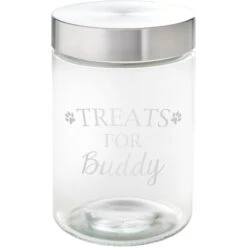 Frisco Paw Print Glass Personalized Treat Jar With Lid, 5 Cup, 40oz