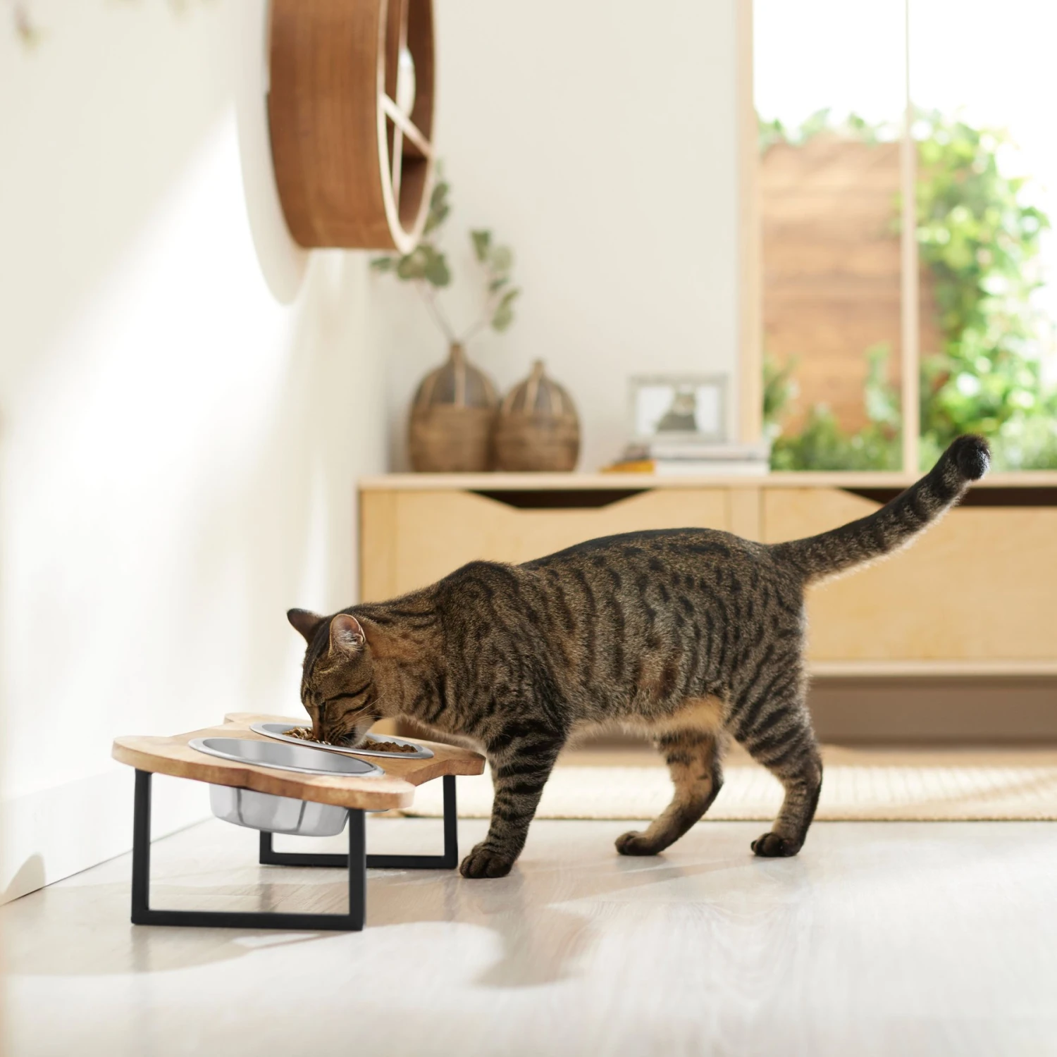 Frisco Premium Wood Elevated Bone Shape Stainless Steel Double Diner Dog & Cat Bowl, 3 Cup 4 Frisco Premium Wood Elevated Bone Shape Stainless Steel Double Diner Dog & Cat Bowl, 3 Cup - Image 4