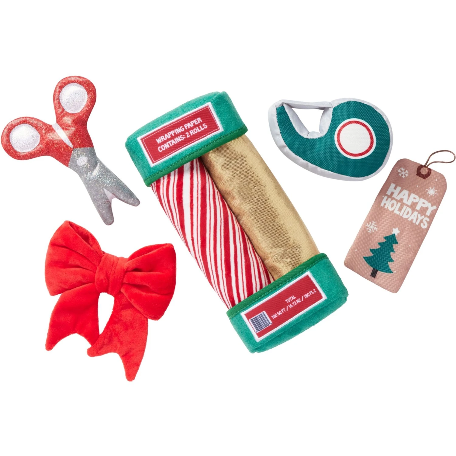 Frisco Holiday Gift Wrapping Set Plush Squeaky Dog Toy 1 Frisco Holiday Gift Wrapping Set Plush Squeaky Dog Toy