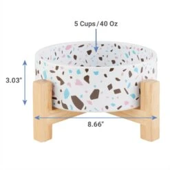 Frisco Elevated Terrazzo Non-skid Ceramic Bowl With Bamboo Stand -Frisco 363375 PT1. AC SS1800 V1657657266