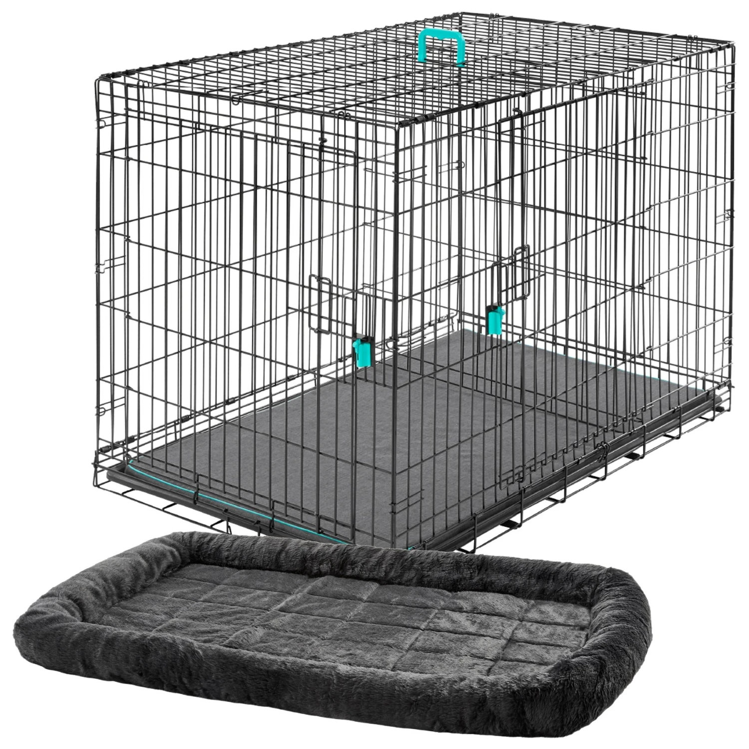 Frisco Heavy Duty Enhanced Lock Double Door Fold & Carry Wire Dog Crate & Mat Kit & MidWest Quiet Time Fleece Dog Crate Mat 1 Frisco Heavy Duty Enhanced Lock Double Door Fold & Carry Wire Dog Crate & Mat Kit & MidWest Quiet Time Fleece Dog Crate Mat