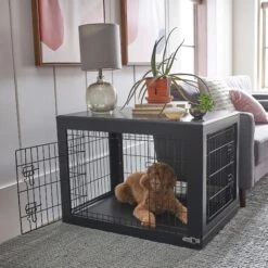 Frisco Double Door Furniture Style Dog Crate, Black & Frisco Swirl Dog Crate Mat -Frisco 947710 PT4. AC SS1800 V1693924200
